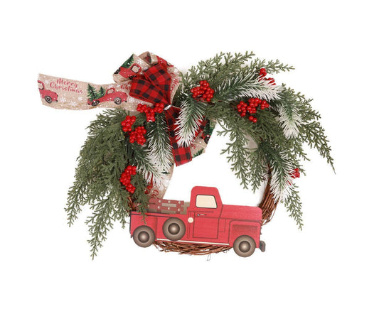 Christmas Wreath Front Door Wreath Decoration Red Truck Wreath Fall Farmhouse Wreath Indoor Outdoor, V1263-JX-1549