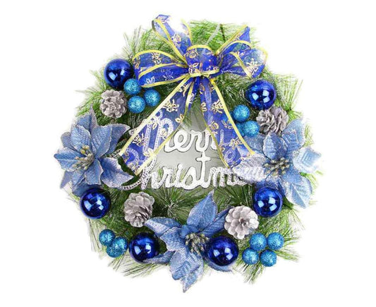 Christmas Wreath Merry Christmas Front Door Ornament Wall Artificial Pine Garland for Party Decor - blue - V1263-JX-1550