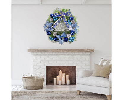 Christmas Wreath Merry Christmas Front Door Ornament Wall Artificial Pine Garland for Party Decor - blue - V1263-JX-1550