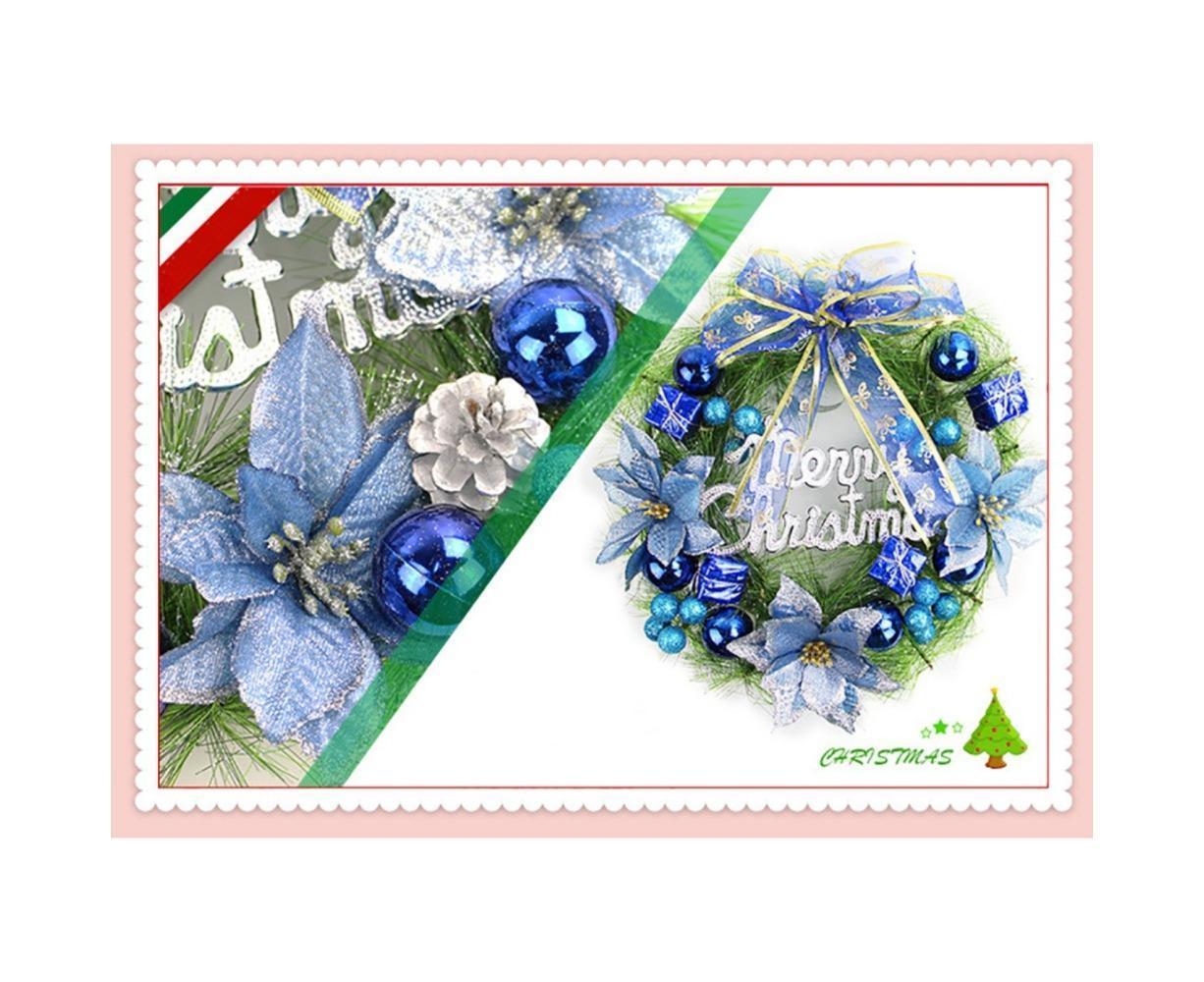 Christmas Wreath Merry Christmas Front Door Ornament Wall Artificial Pine Garland for Party Decor - blue - V1263-JX-1550