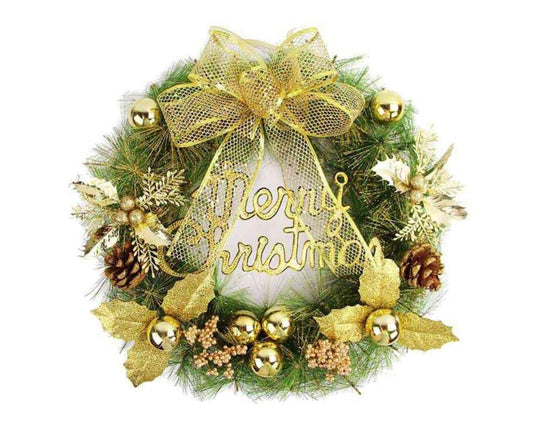 Christmas Wreath Merry Christmas Front Door Ornament Wall Artificial Pine Garland for Party Decor - gold - V1263-JX-1551