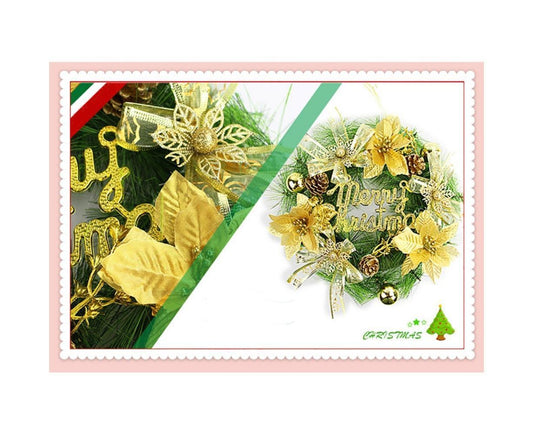 Christmas Wreath Merry Christmas Front Door Ornament Wall Artificial Pine Garland for Party Decor - gold - V1263-JX-1551