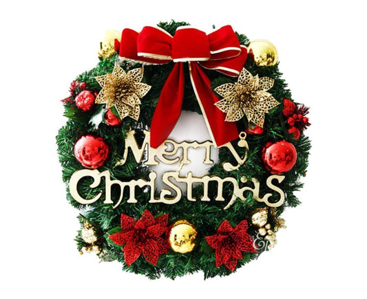Christmas Wreath Merry Christmas Front Door Ornament Wall Artificial Pine Garland for Party Decor - red - 30cm V1263-JX-1553