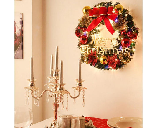 Christmas Wreath Merry Christmas Front Door Ornament Wall Artificial Pine Garland for Party Decor - red - 30cm V1263-JX-1553
