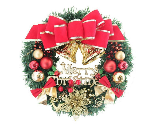 Christmas Wreath Merry Christmas Front Door Ornament Wall Artificial Pine Garland for Party Decor - red - 30cm V1263-JX-1554