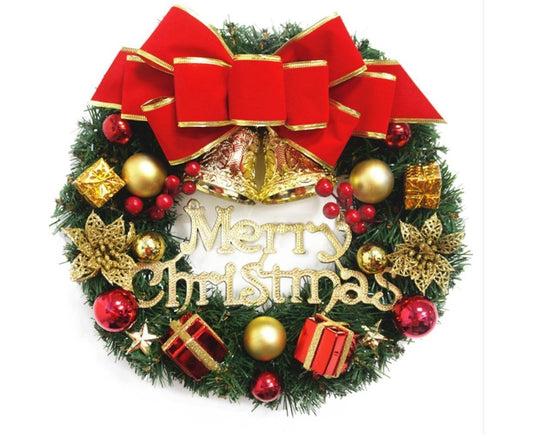 Christmas Wreath Merry Christmas Front Door Ornament Wall Artificial Pine Garland for Party Decor - red - 30cm V1263-JX-1555