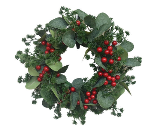 Christmas Wreath Winter Wreath with Red Jingle Bells and Berries Door Wreath with Artificial Snow Christmas V1263-JX-1556