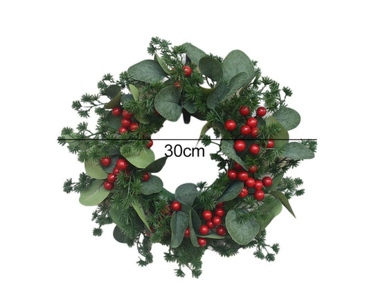 Christmas Wreath Winter Wreath with Red Jingle Bells and Berries Door Wreath with Artificial Snow Christmas V1263-JX-1556