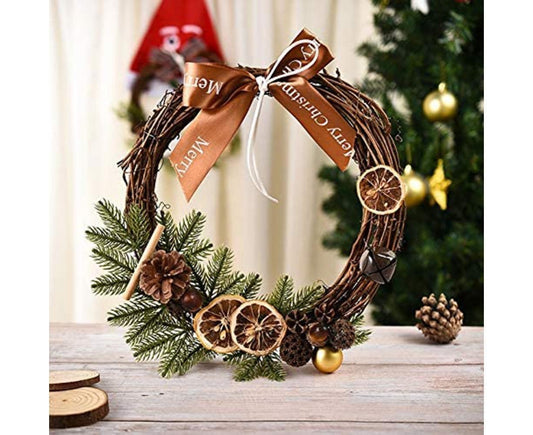 Farmhouse Wreath Boho Wreath, Artificial Pine & Golden Bell Wreath, Tree Hanging Garland Holiday Wreath V1263-JX-1567