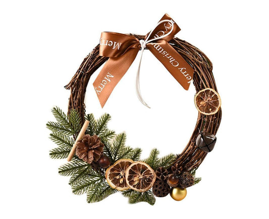 Farmhouse Wreath Boho Wreath, Artificial Pine & Golden Bell Wreath, Tree Hanging Garland Holiday Wreath V1263-JX-1567