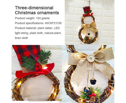 Lighted Christmas Wreath Decoration, Grapevine Wreath for Front Door Home Garden Wall Decor V1263-JX-1570