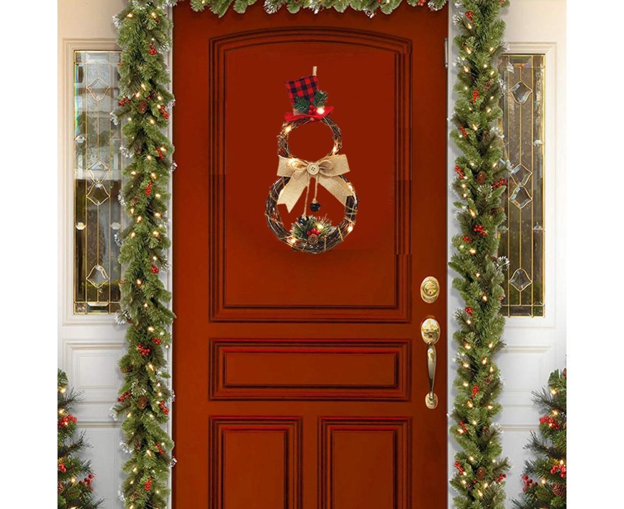 Lighted Christmas Wreath Decoration, Grapevine Wreath for Front Door Home Garden Wall Decor V1263-JX-1570