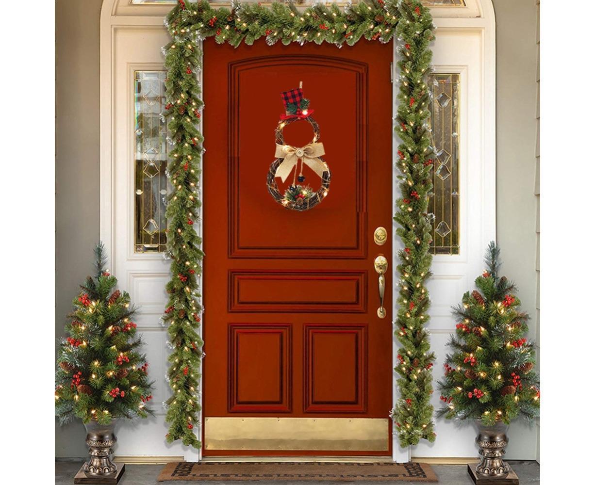 Lighted Christmas Wreath Decoration, Grapevine Wreath for Front Door Home Garden Wall Decor V1263-JX-1570