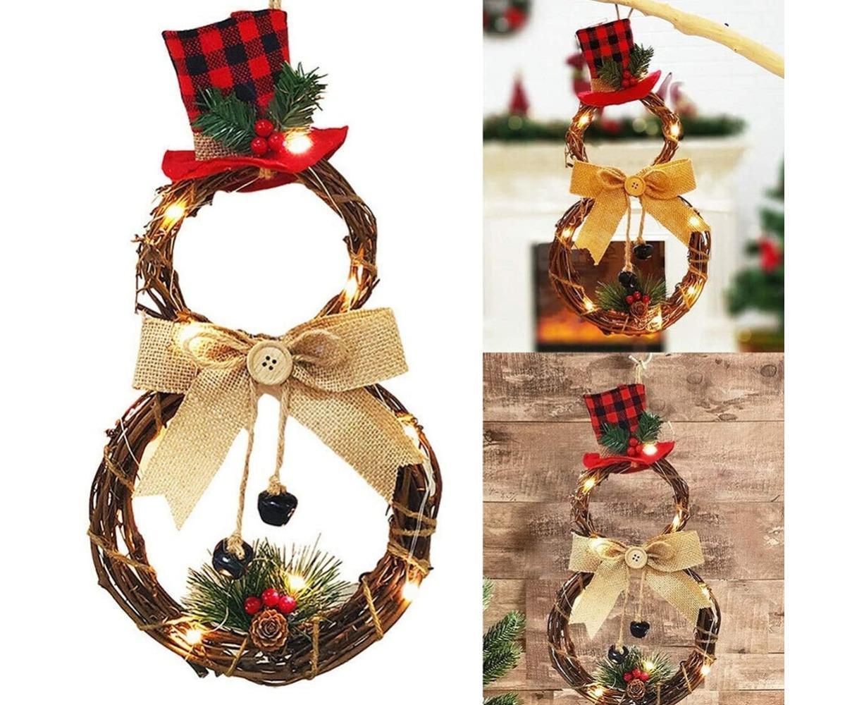 Lighted Christmas Wreath Decoration, Grapevine Wreath for Front Door Home Garden Wall Decor V1263-JX-1570