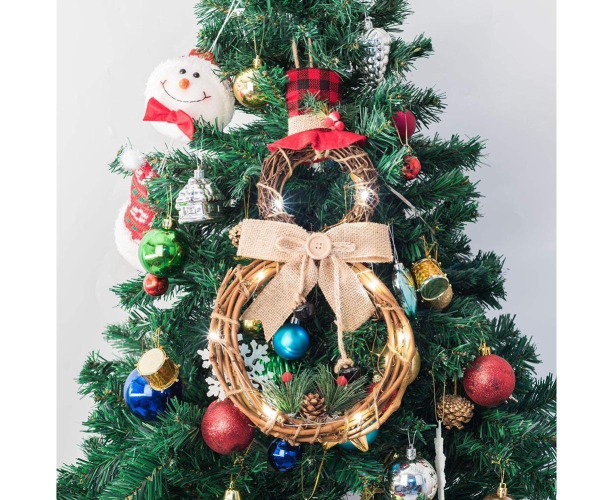 Lighted Christmas Wreath Decoration, Grapevine Wreath for Front Door Home Garden Wall Decor V1263-JX-1570