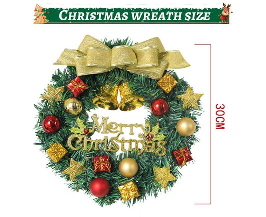 Merry Christmas Wreath 12 Inch Christmas Decorations Front Door Wreath Ornament Wall Artificial Pine Garland V1263-JX-1574