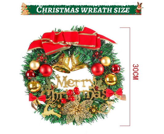Merry Christmas Wreath 12 Inch Christmas Decorations Front Door Wreath Ornament Wall Artificial Pine Garland V1263-JX-1575