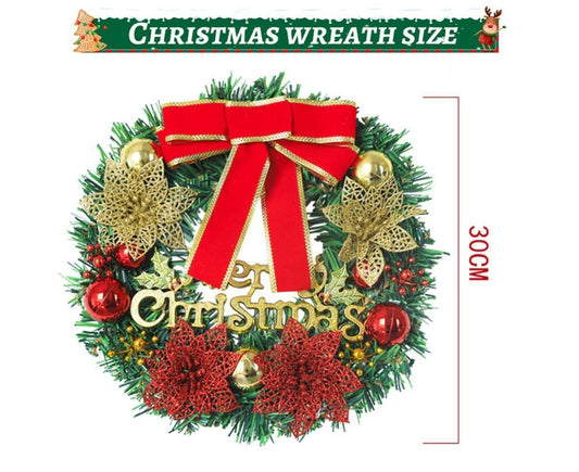 Merry Christmas Wreath 12 Inch Christmas Decorations Front Door Wreath Ornament Wall Artificial Pine Garland, V1263-JX-1576