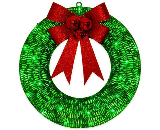 Outdoor Christmas Wreath Decoration, LED Metal Holiday Decor for Home Exterior, Garden - Green 50CM V1263-JX-1578
