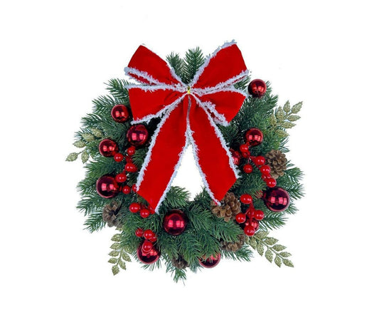 Red and White Holiday Wreath for Front Door - Cordless Wall Hanging Christmas Garland Trim for Indoor and V1263-JX-1579