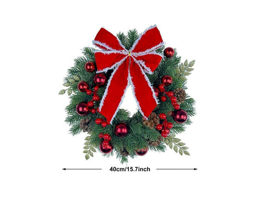 Red and White Holiday Wreath for Front Door - Cordless Wall Hanging Christmas Garland Trim for Indoor and V1263-JX-1579