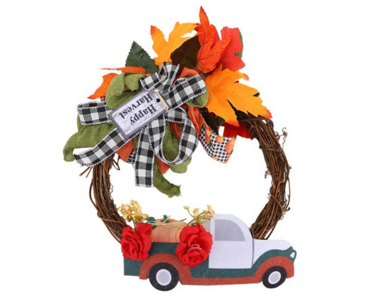 Red Truck Christmas Wreath Fall Eucalyptus Christmas Door Wreath Truck Autumn Wreath Decorations Window Front V1263-JX-1580