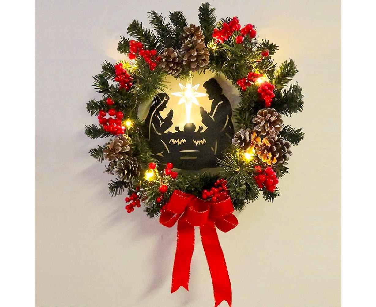 30cm Christmas Wreath for Nativity Scene, Christmas Decorations, Artificial Christmas Wreath V1263-JX-1585