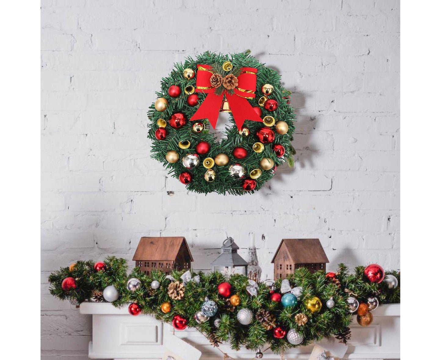 30cm Christmas Wreath with Lights, Christmas Decorations, Artificial Christmas Garland V1263-JX-1586