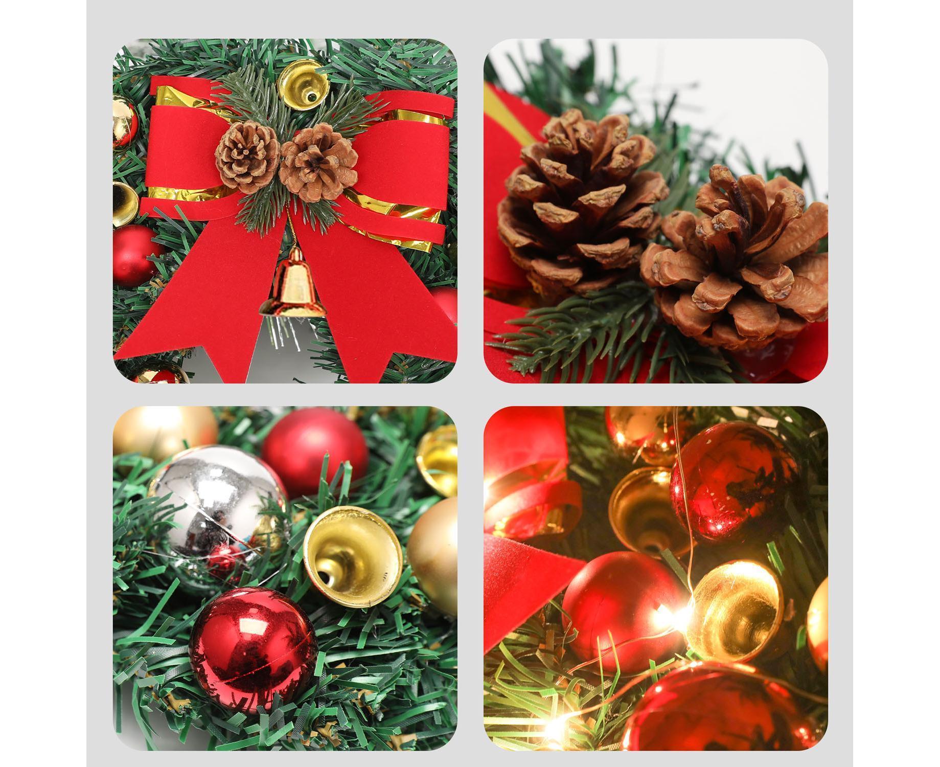 30cm Christmas Wreath with Lights, Christmas Decorations, Artificial Christmas Garland V1263-JX-1586