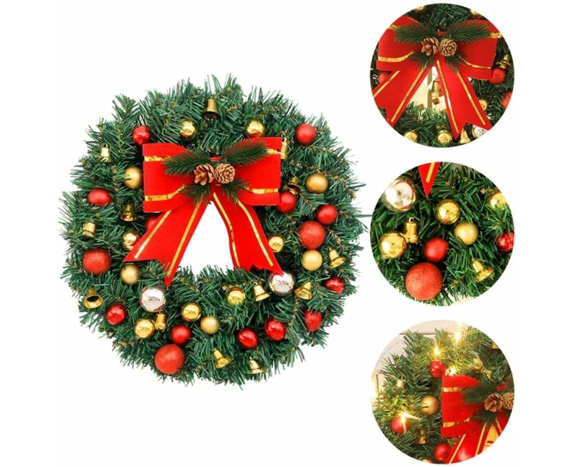 30cm Christmas Wreath with Lights, Christmas Decorations, Artificial Christmas Garland V1263-JX-1586