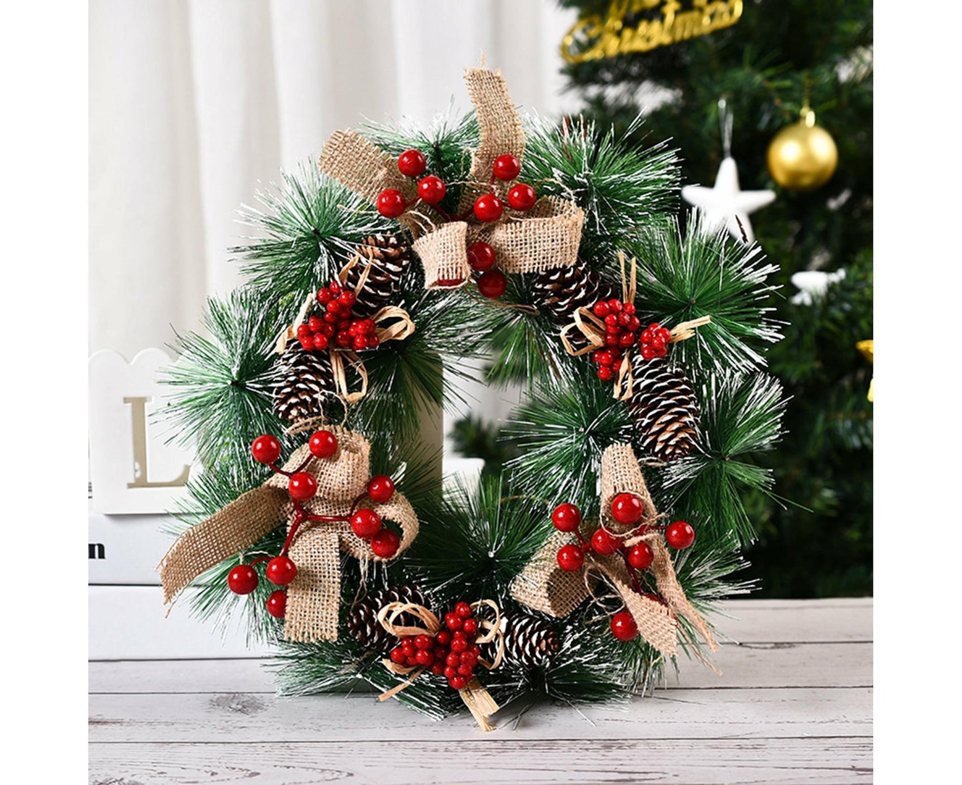 32cm Christmas Wreath, Christmas Garlands, Christmas Decoration, Artificial Pine Cones Wreath V1263-JX-1592