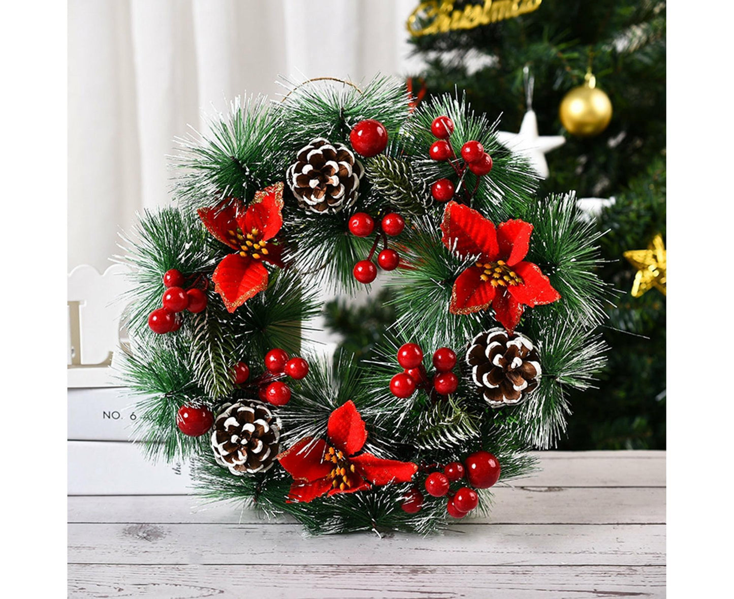 32cm Christmas Wreath, Christmas Garlands, Christmas Decoration, Artificial Pine Cones, Red Berry Wreath V1263-JX-1593