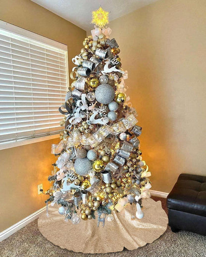 36 Inch Rose Gold Glitter Christmas Tree Skirt Plus Christmas Tree Decorations V1263-JX-1594