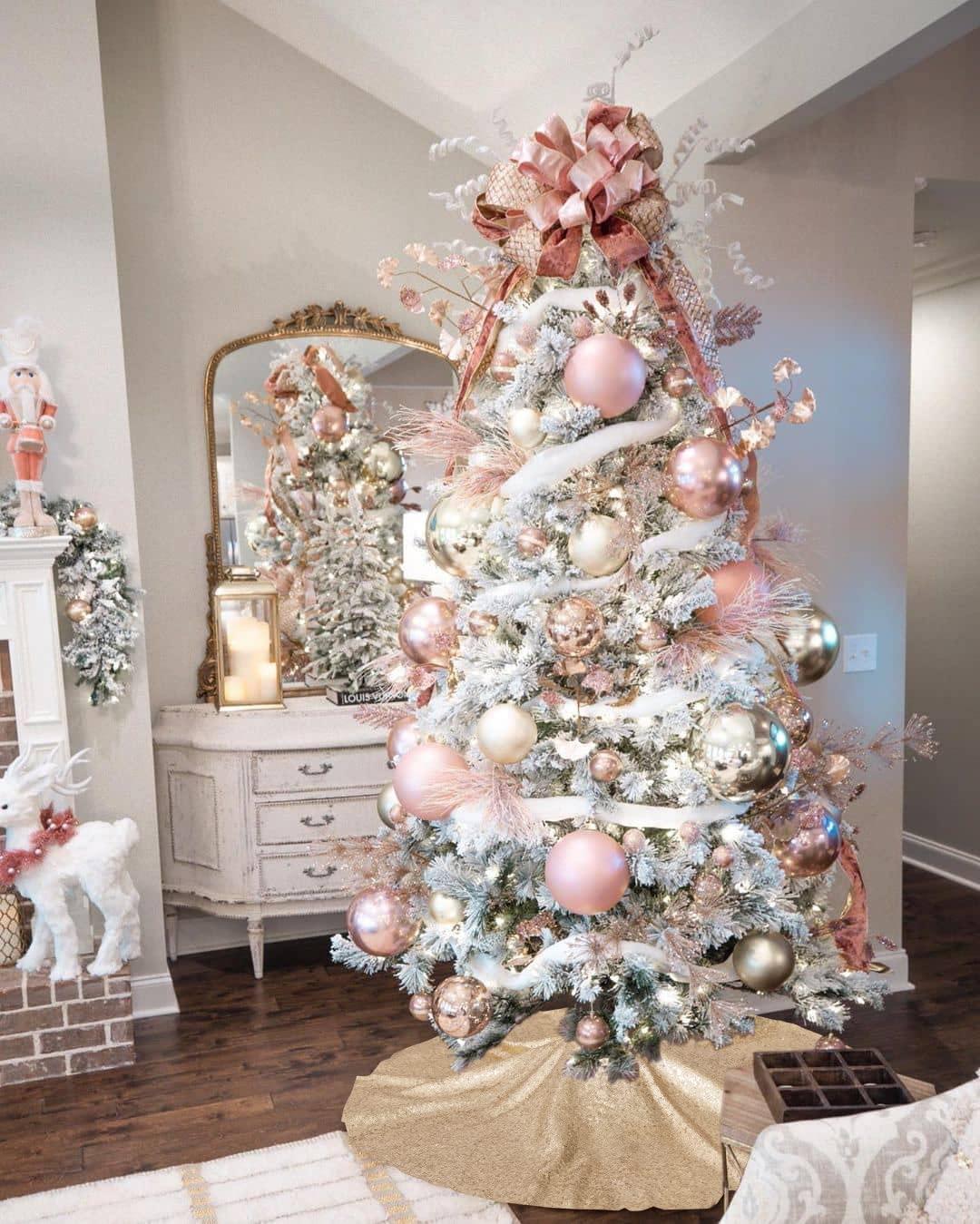 36 Inch Rose Gold Glitter Christmas Tree Skirt Plus Christmas Tree Decorations V1263-JX-1594