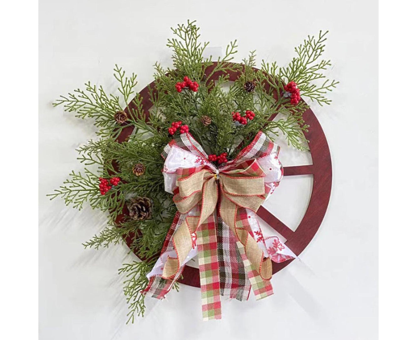 40cm Christmas Wagon Wheel Wreath, Artificial Hanging Garland, Christmas Decorations V1263-JX-1595