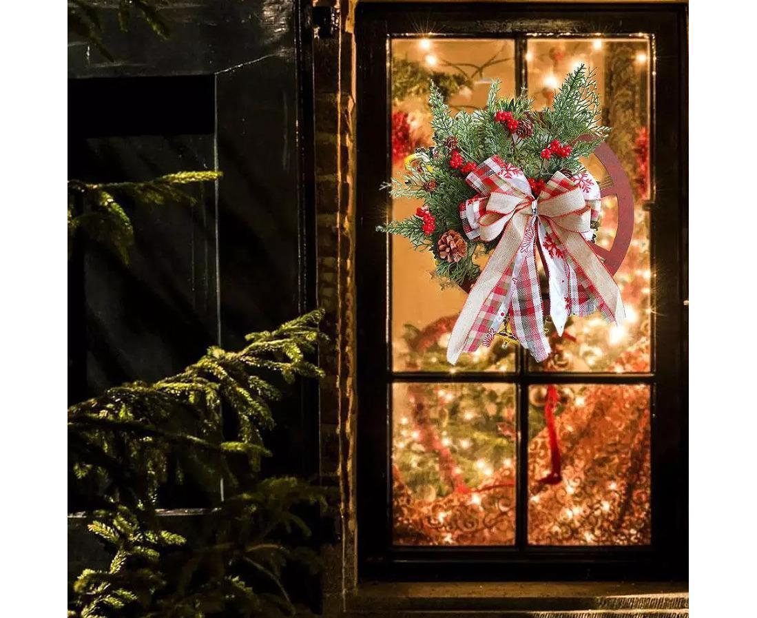 40cm Christmas Wagon Wheel Wreath, Artificial Hanging Garland, Christmas Decorations V1263-JX-1595