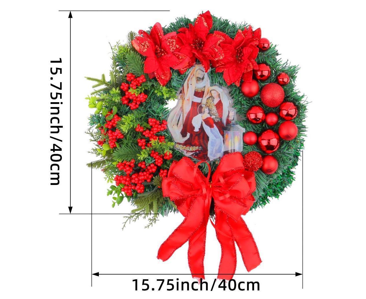 40cm Christmas Wreath for Nativity Scene, Christmas Decorations, Artificial Christmas Wreath V1263-JX-1596