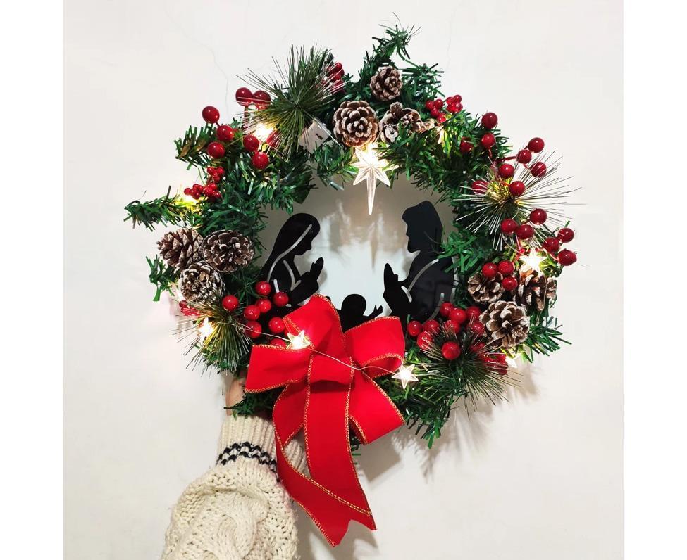 40cm Christmas Wreath for Nativity Scene, Christmas Decorations, Artificial Christmas Wreath V1263-JX-1597