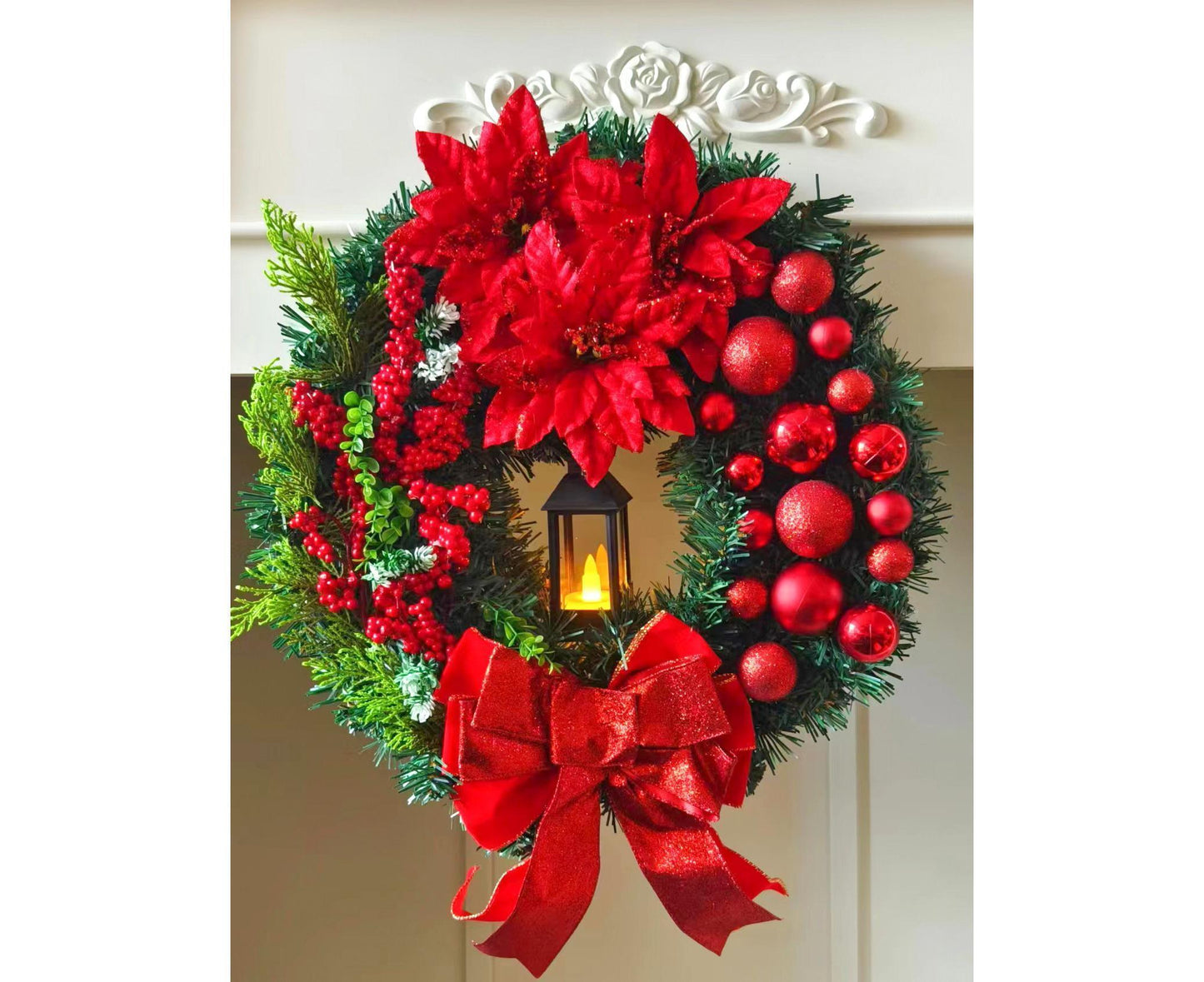 40cm Christmas Wreath with LED Light, Christmas Decoration, Artificial Christmas Garland V1263-JX-1598