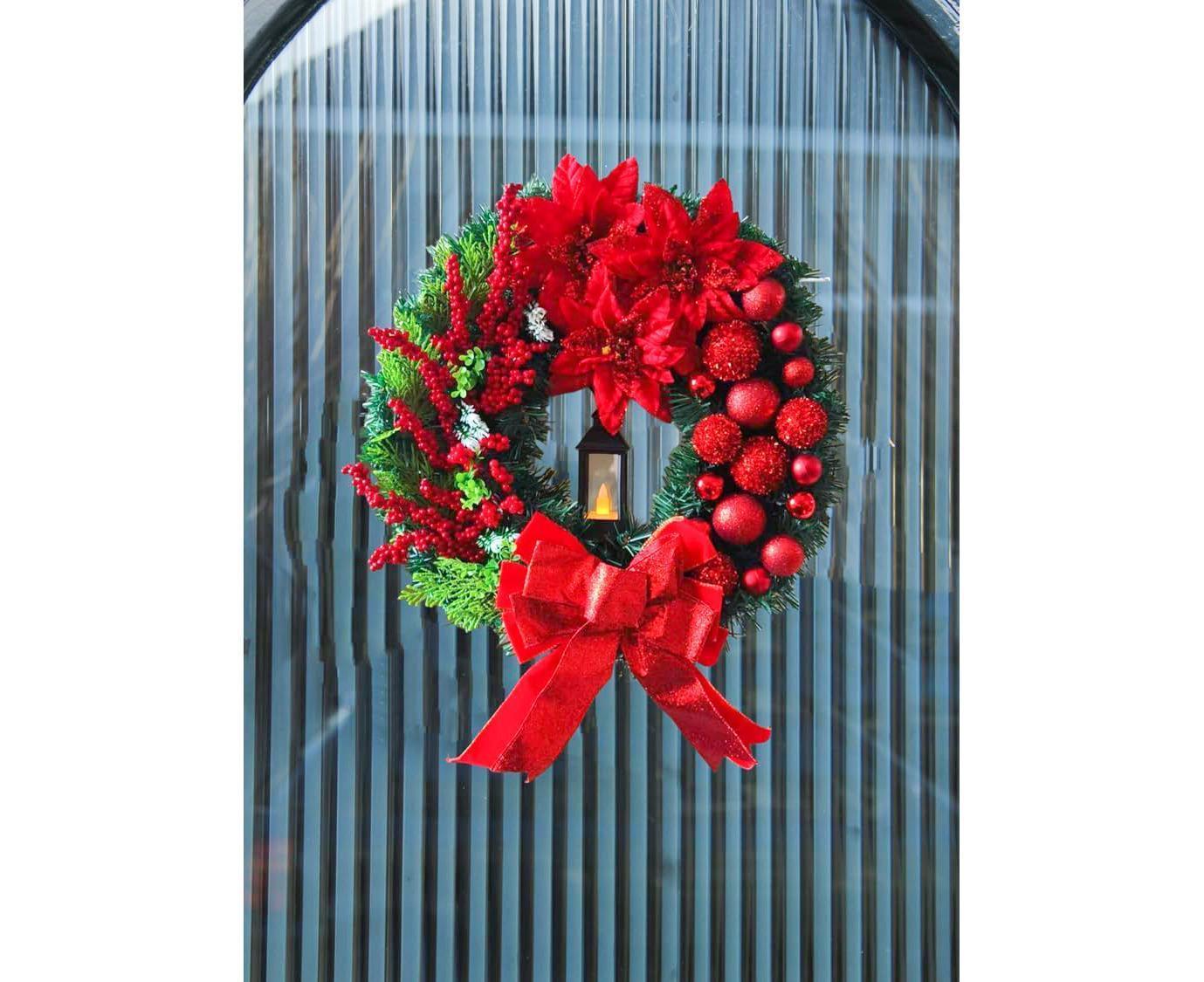 40cm Christmas Wreath with LED Light, Christmas Decoration, Artificial Christmas Garland V1263-JX-1598