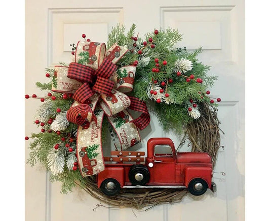 40cm Christmas Wreath, Vintage Red Truck Christmas Wreath, Christmas Decoration, Artificial Christmas Garland V1263-JX-1600