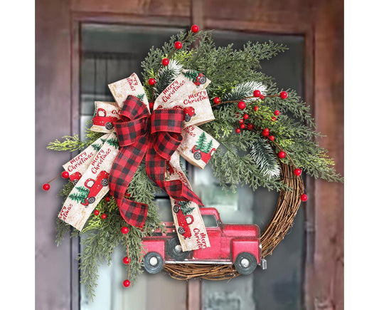 40cm Christmas Wreath, Vintage Red Truck Christmas Wreath, Christmas Decoration, Artificial Christmas Garland V1263-JX-1600
