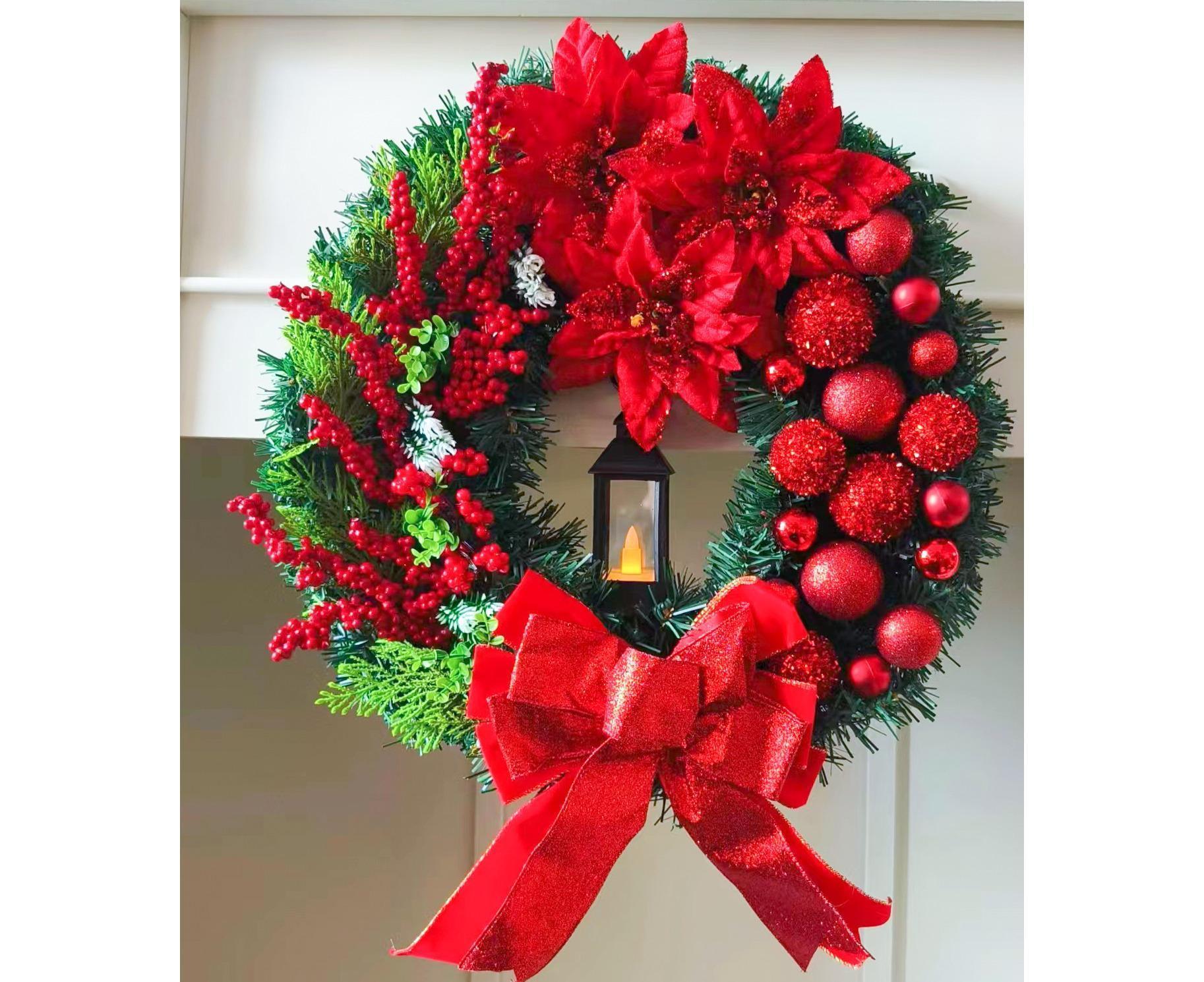 45cm Christmas Wreath with LED Light, Christmas Decoration, Artificial Christmas Wreath V1263-JX-1602