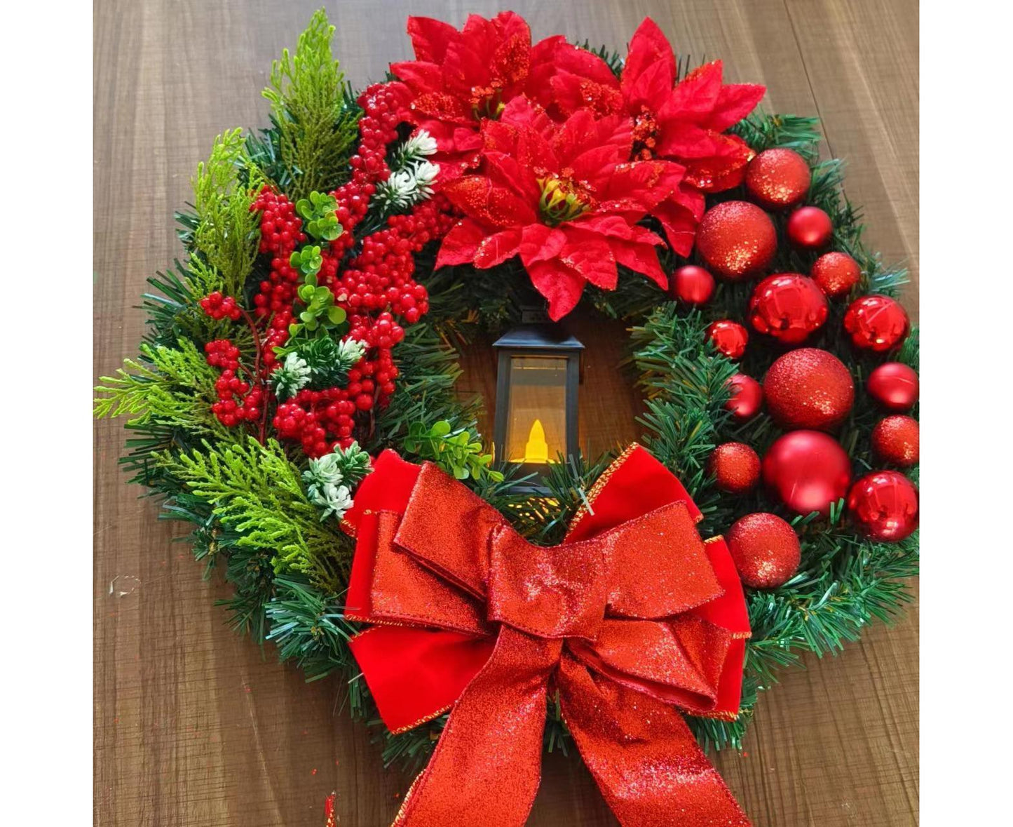 45cm Christmas Wreath with LED Light, Christmas Decoration, Artificial Christmas Wreath V1263-JX-1602