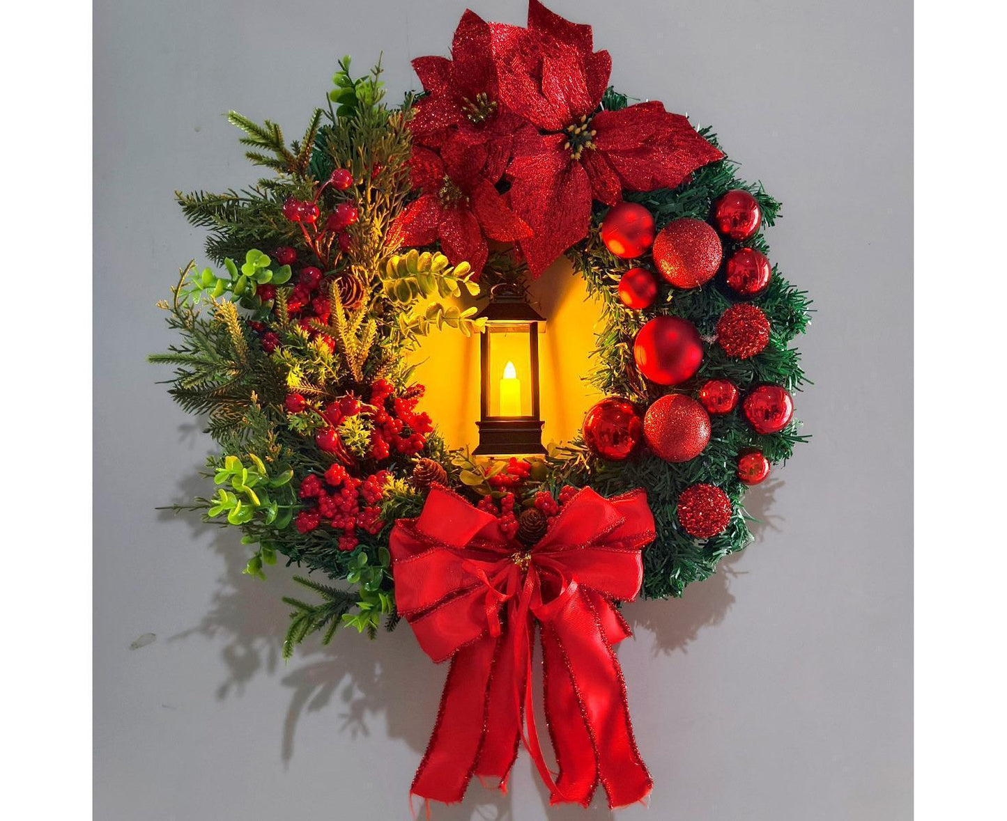 45cm Christmas Wreath with LED Light, Christmas Decoration, Artificial Christmas Wreath V1263-JX-1602