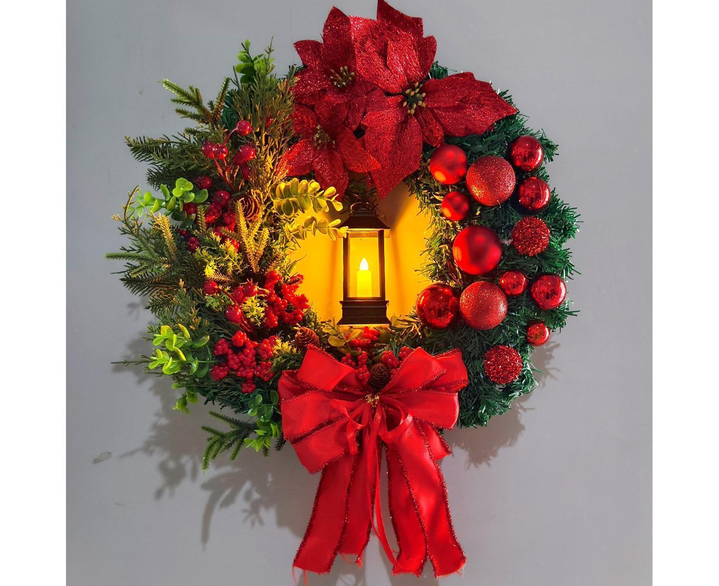 45cm Christmas Wreath with LED Light, Christmas Decoration, Artificial Christmas Wreath V1263-JX-1602