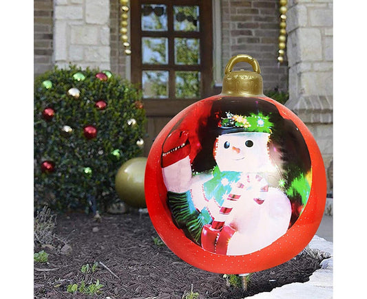 60cm Giant Inflatable Christmas Ball, PVC Decoration Ball for Outdoor, Holiday, Patio, Porch (Red Stripes) V1263-JX-1607