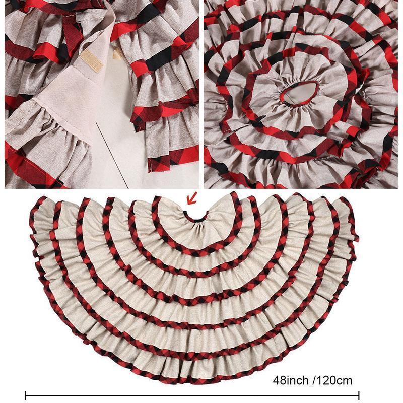 Plaid Christmas Tree Skirt 48 Inch, 6 Layers Red and Black Ruffled Christmas Tree Skirt V1263-JX-1608