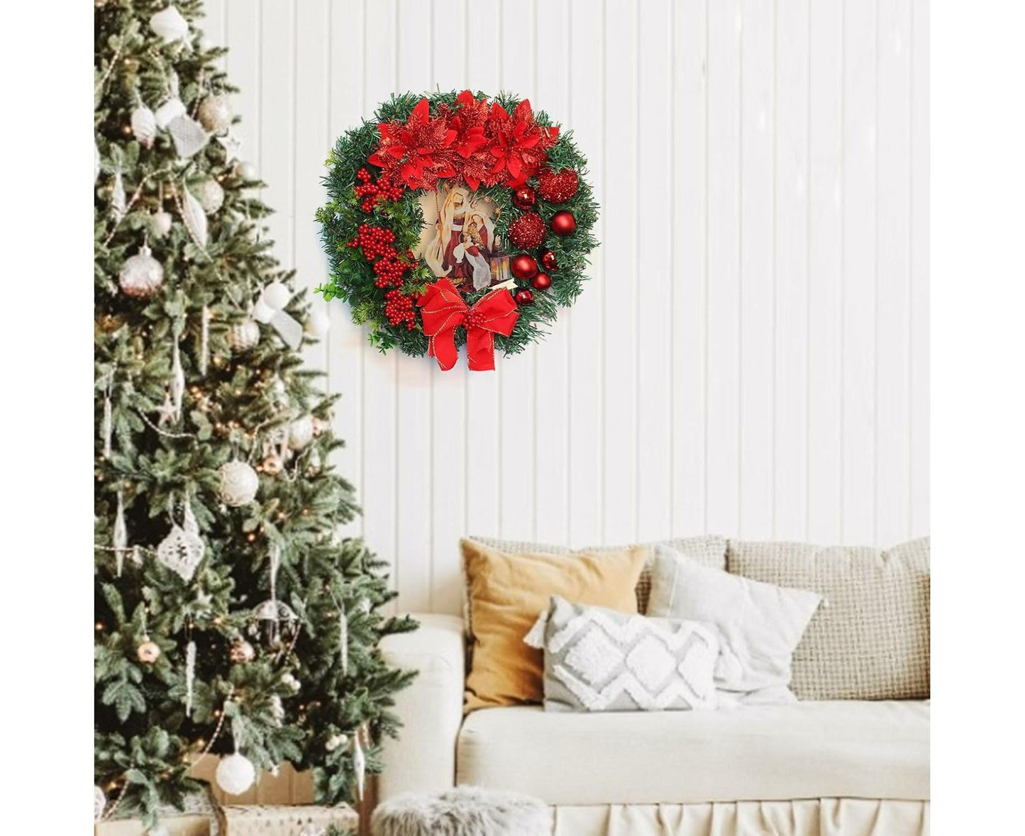 Nativity Christmas Wreath, 40cm Artificial Christmas Garlands, Christmas Decorations V1263-JX-1611