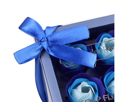 1 Box Soap Rose Flower Charming Vivid Nice-Smelling Colorfast Soap Flower Gift Box for Valentine's Day - Blue V1263-JX-1612